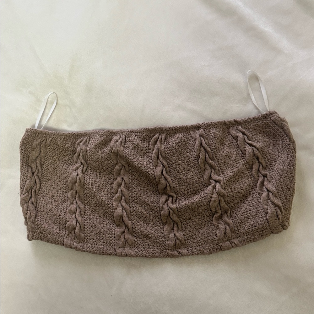 Cozy Brown Knit Bandeau Top